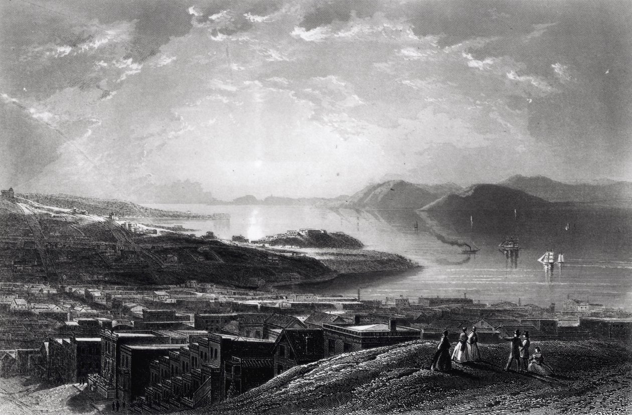 Golden Gate, z Telegraph Hill, z "Malowniczej Ameryki" Williama Cullena Bryanta, wyryte przez Edwarda Paxmana Brandarda (1819-98) ok. 1873 r. autorstwa James David Smillie