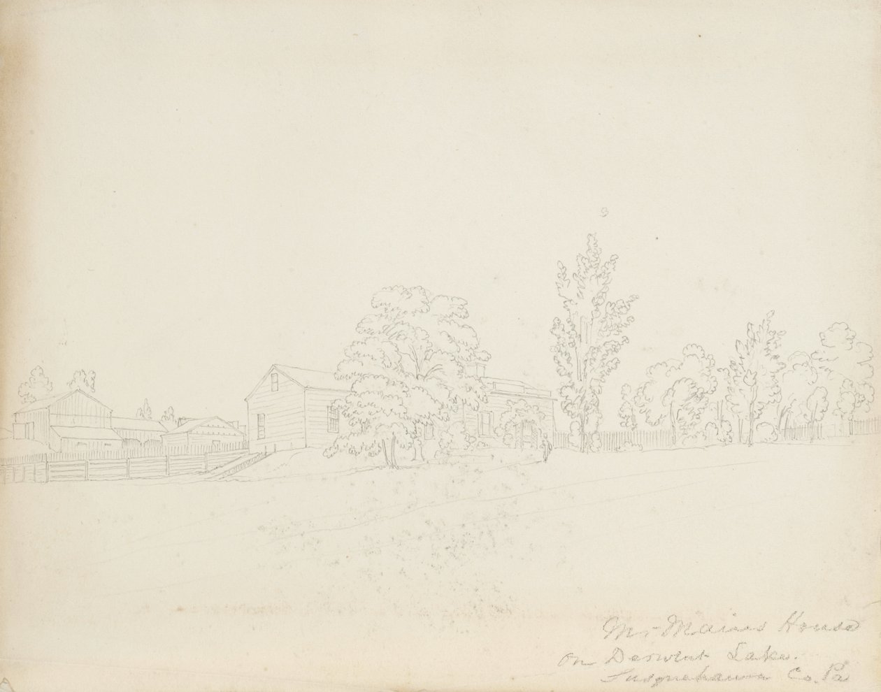 Dom pana Mainsa nad jeziorem Derwent, Susquehanna Co. Pa., 1843 (grafit na kremowym papierze tkanym) autorstwa James David Smillie