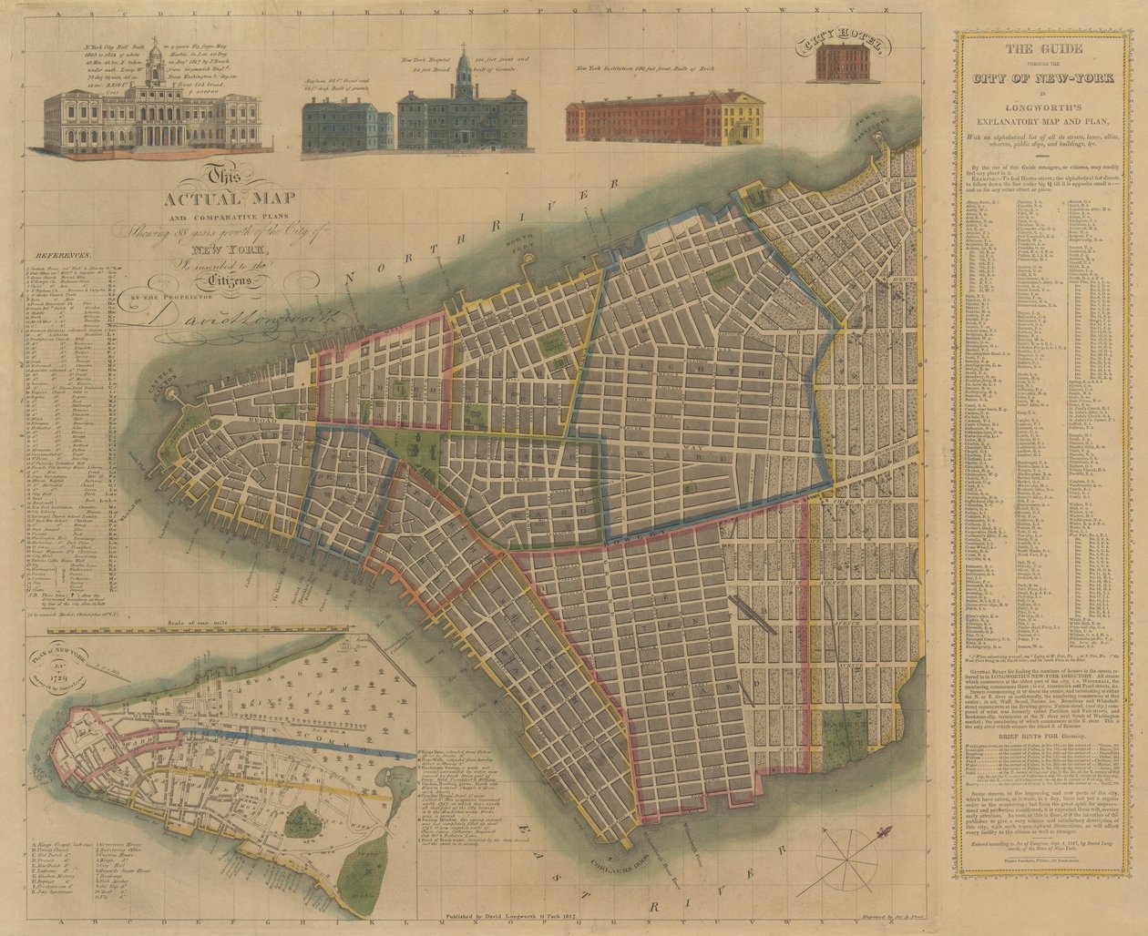 Miasto Nowy Jork: Mapa wyjaśniająca i plan Longwortha, 1817. autorstwa James DeForest Stout