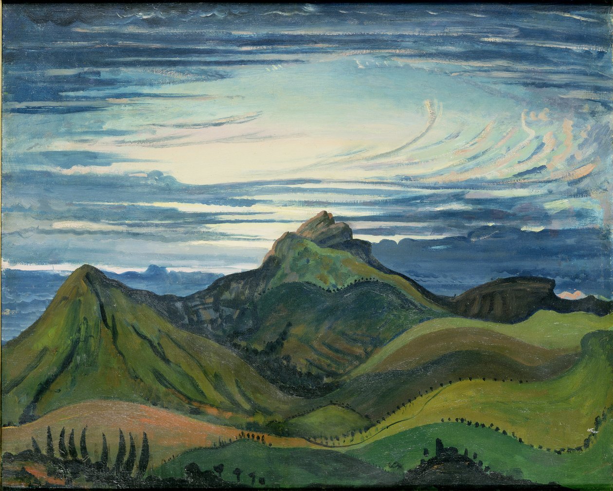 Zachód słońca w Pirenejach, ok. 1912-13 autorstwa James Dickson Innes