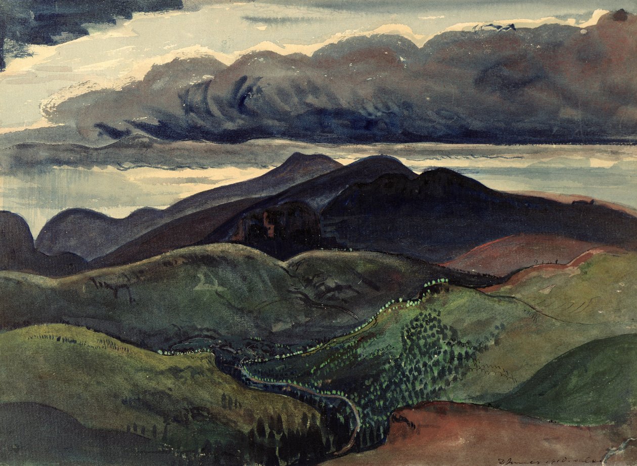 Góry Ciemne (Brecon Beacons) (akwarela, gwasz na papierze) autorstwa James Dickson Innes