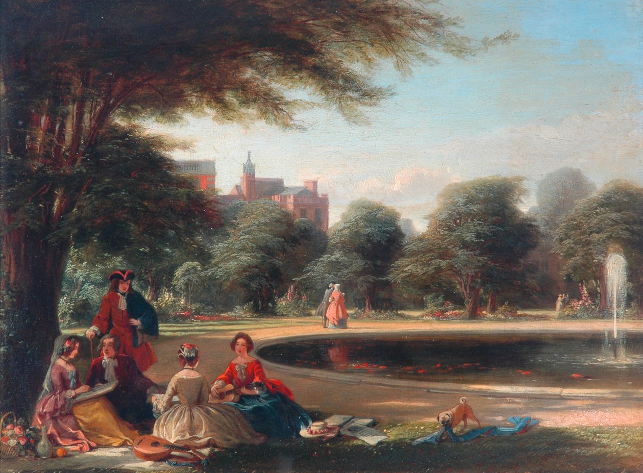 Hampton Court, Fontanna (olej na panelu) autorstwa James Digman Wingfield