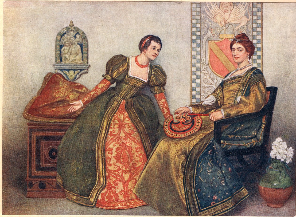 Portia i Nerissa, ilustracja z "Kupca weneckiego", ok. 1910 r. autorstwa James Dromgole Linton