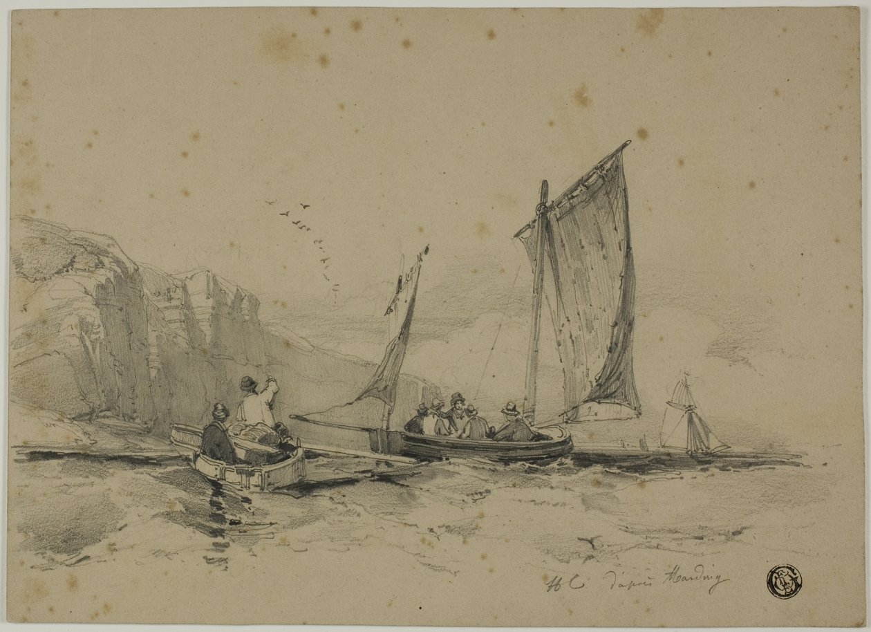 Łodzie wędkarskie w pobliżu klifów autorstwa James Duffield Harding