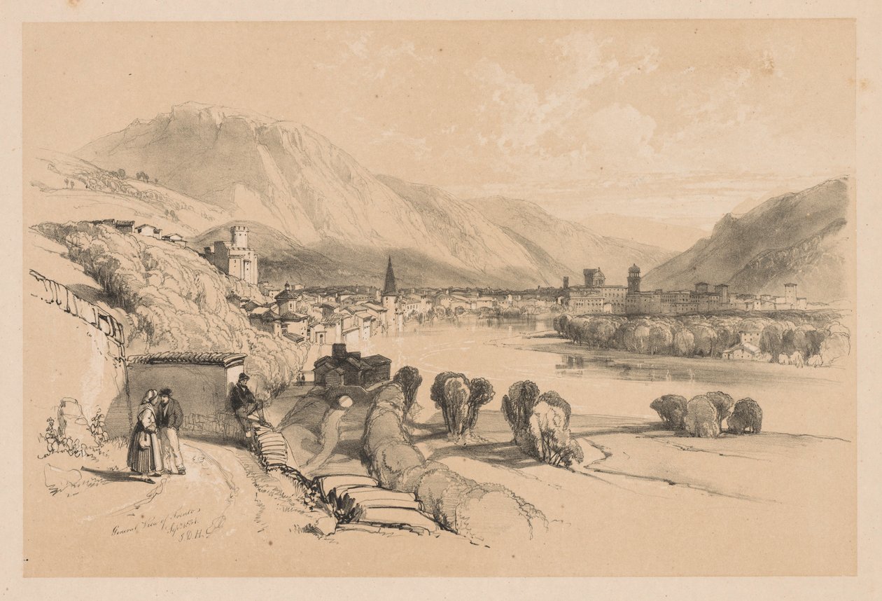 Szkice w domu i za granicą: widok ogólny Trydentu, 1834. autorstwa James Duffield Harding