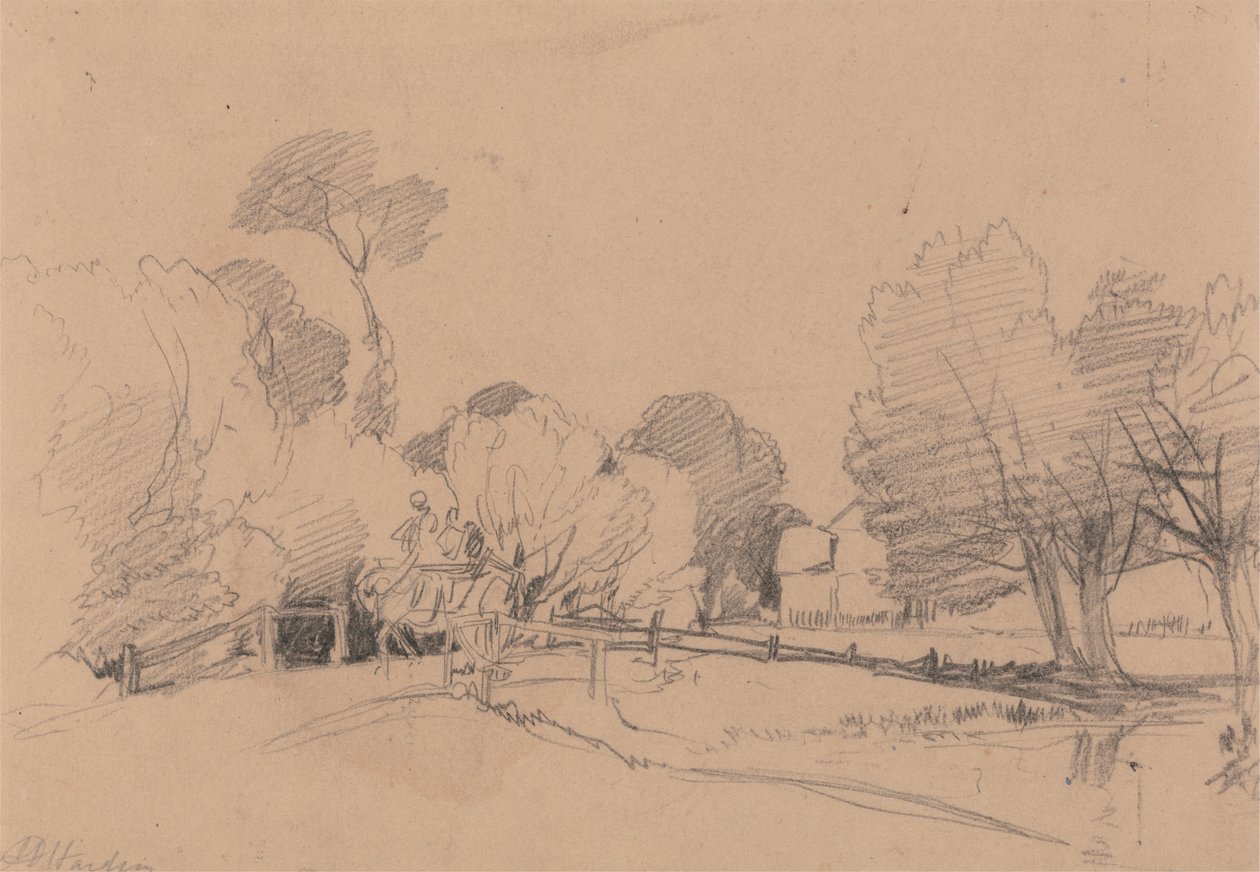 Wierzby nad strumieniem, most na koniu i wozie autorstwa James Duffield Harding