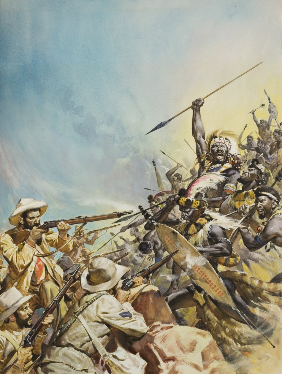 Boers Fighting Natives (gwasz na papierze) autorstwa James Edwin McConnell