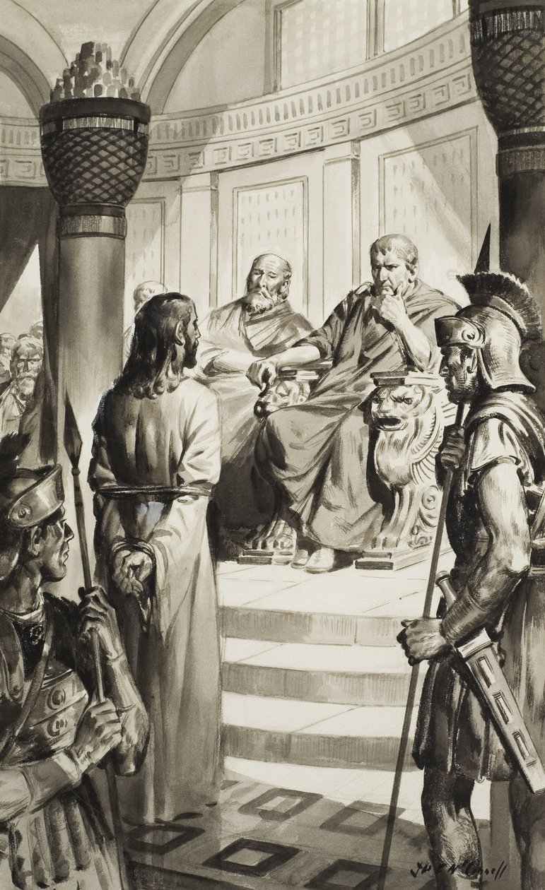 Chrystus przed Poncjuszem Piłatem (gwasz na papierze) autorstwa James Edwin McConnell