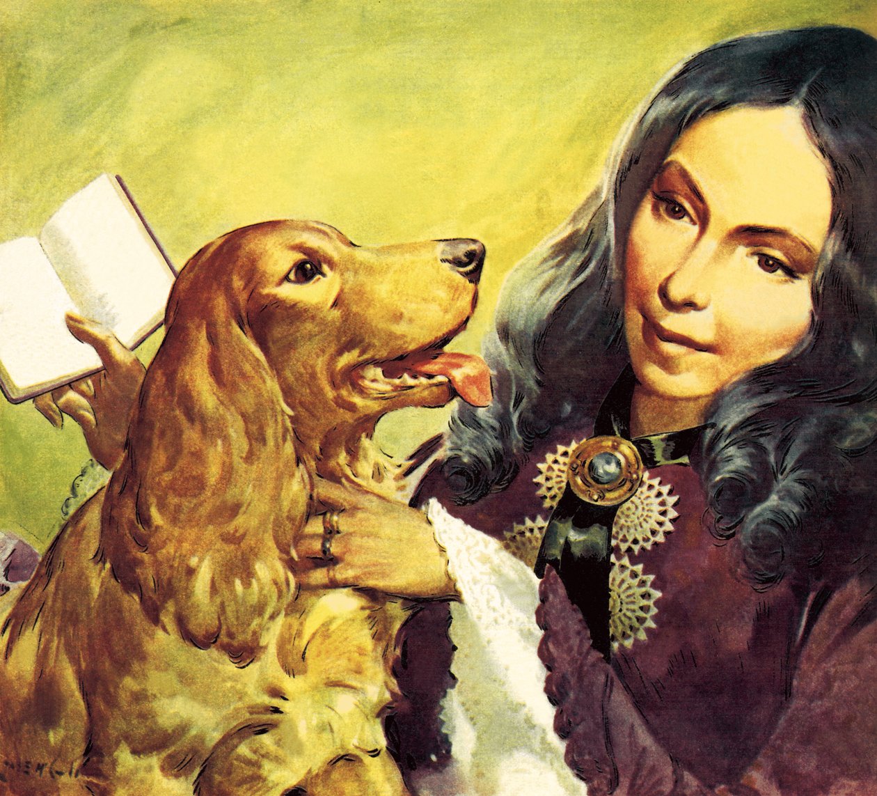 Elizabeth Barrett Browning i jej cocker spaniel Flush autorstwa James Edwin McConnell