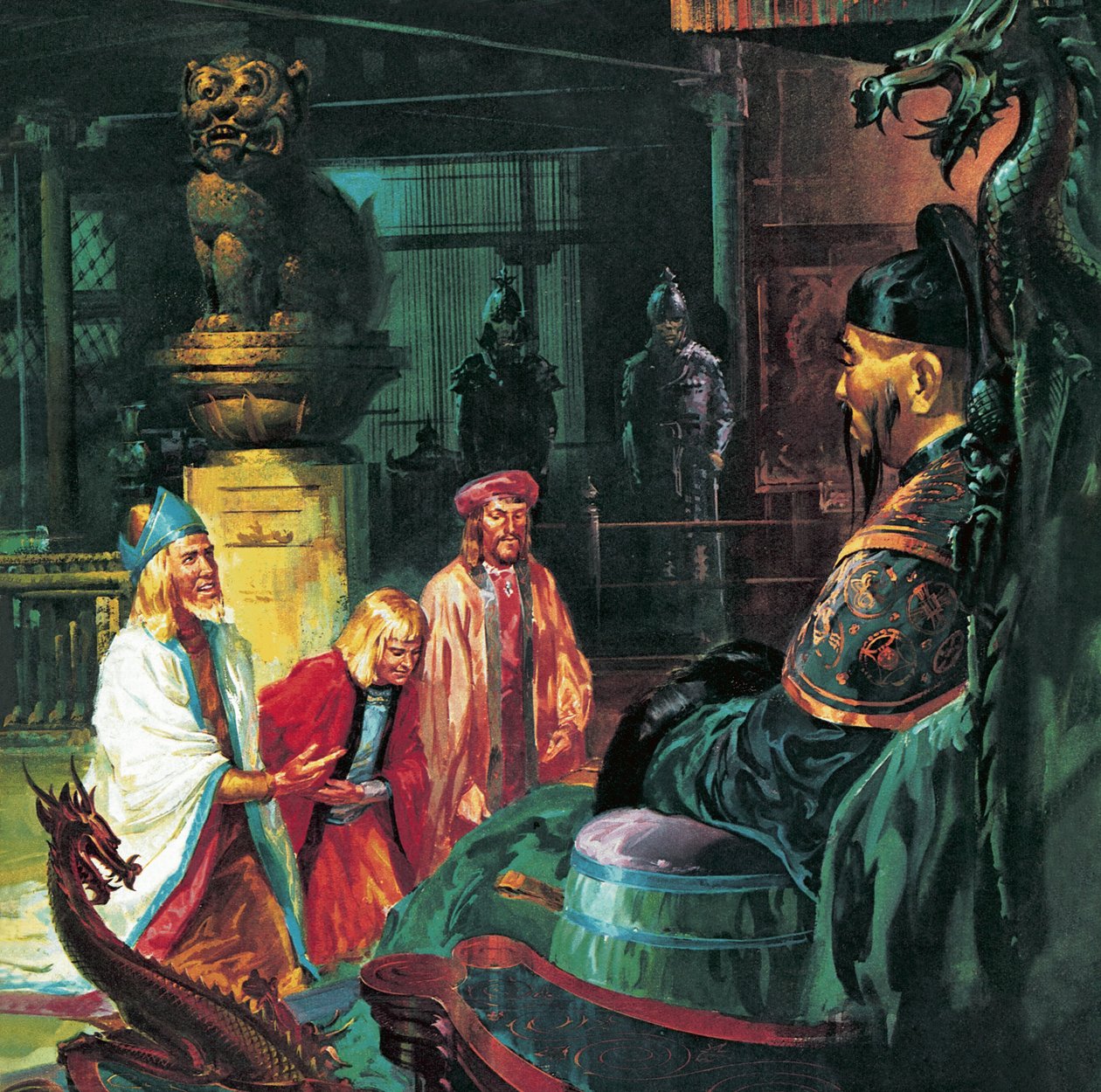 Marco Polo przed Kubilajem Chanem, XX wiek (litografia) autorstwa James Edwin McConnell