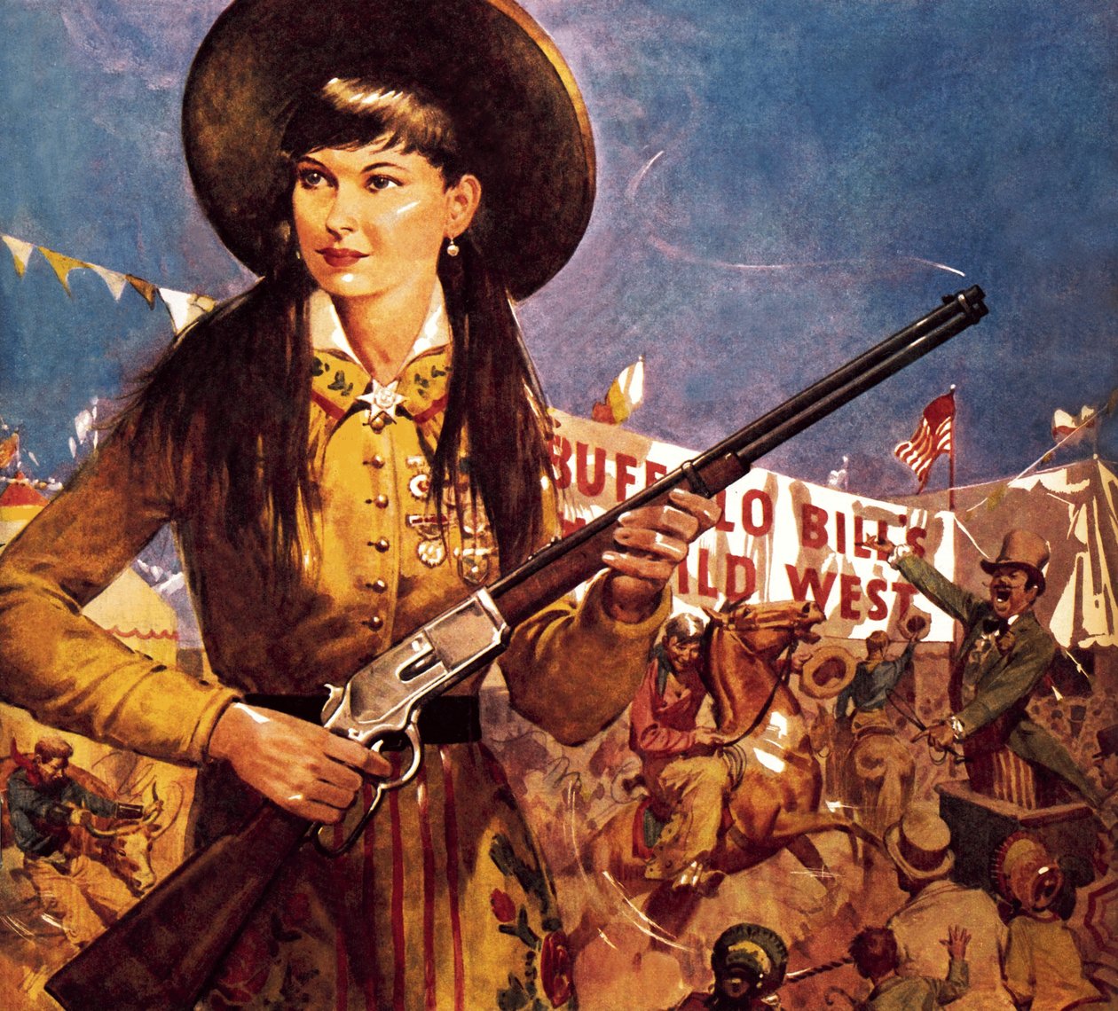 Sharpshooter Annie - Annie Oakley i jej broń autorstwa James Edwin McConnell