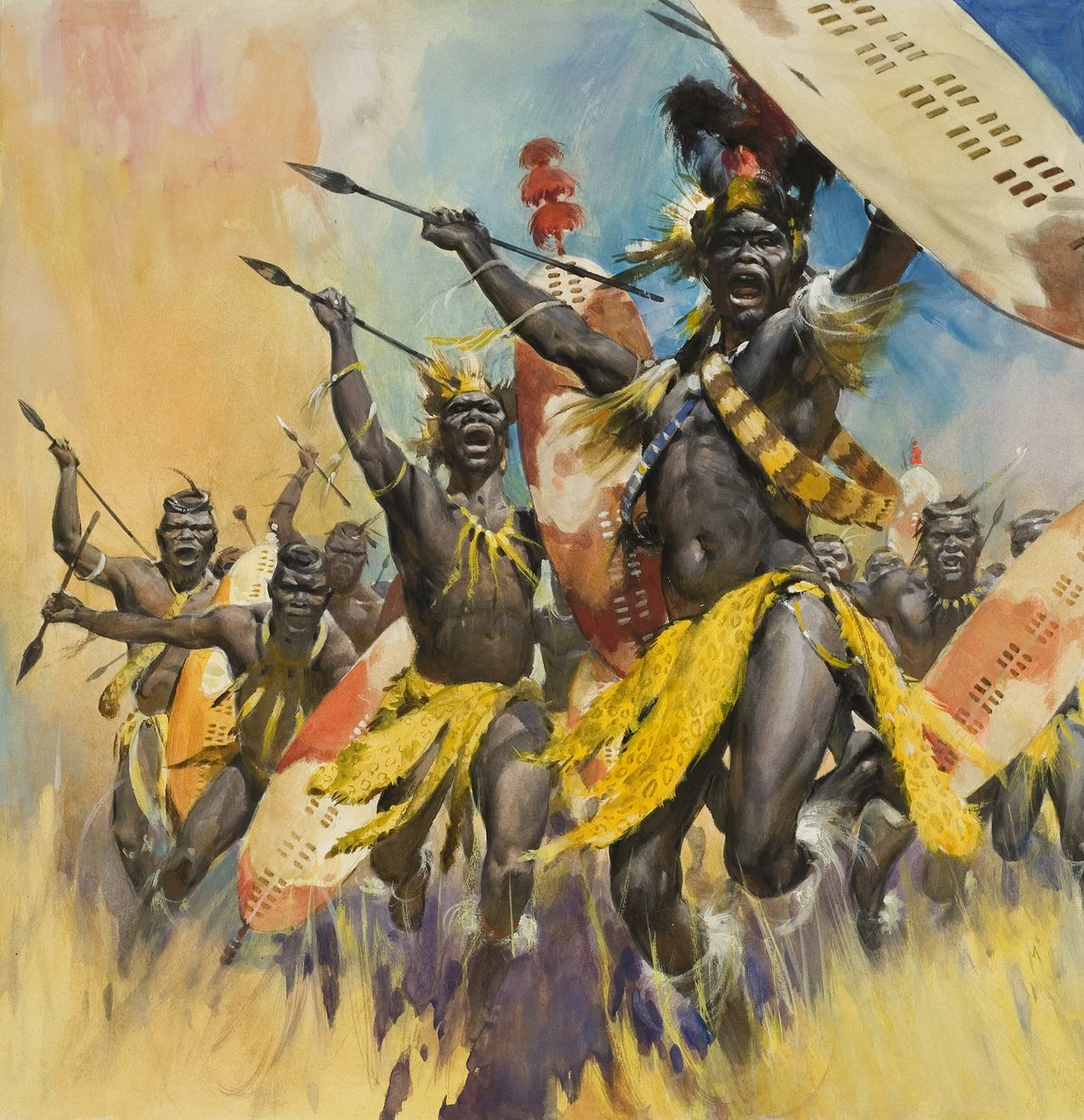 Wojownicy Zulu (gwasz na papierze) autorstwa James Edwin McConnell