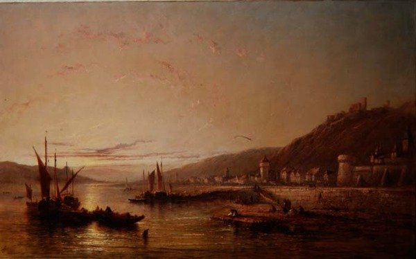 Łodzie rybackie o zachodzie słońca autorstwa James Edwin Meadows