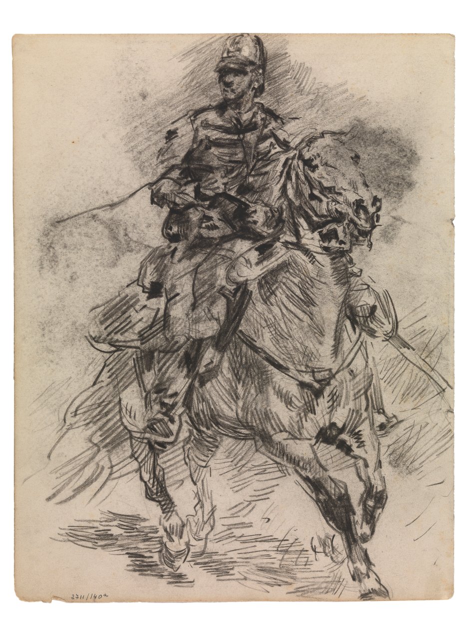 Kawaler lekkiej artylerii (conte i akryl na papierze) autorstwa James Ensor