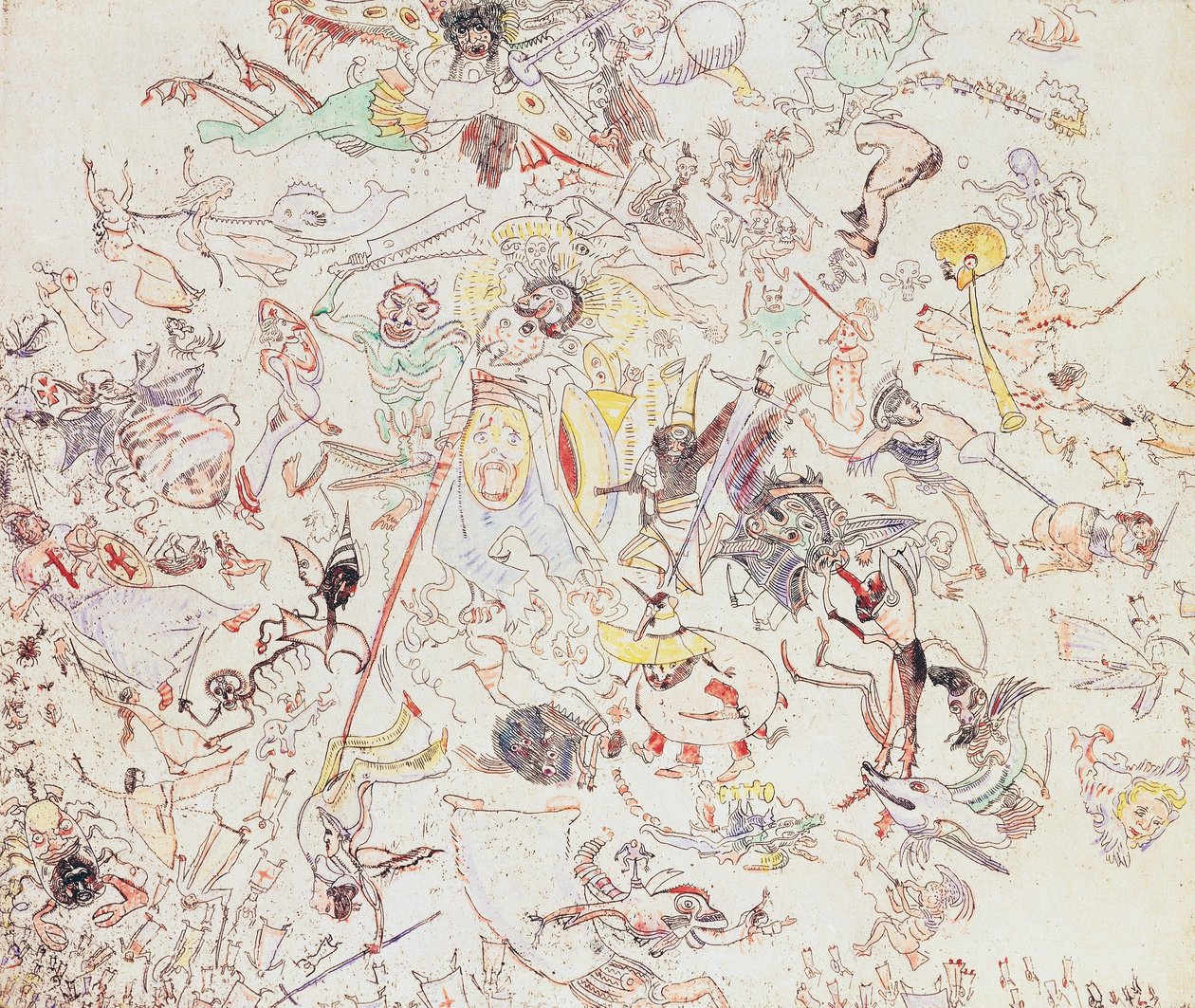 Diabły bijące aniołów i archaniołów autorstwa James Ensor