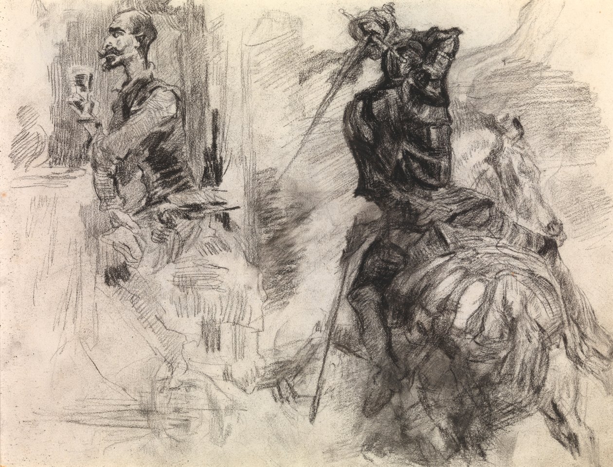 Don Kichot (kredka i czarna kreda na papierze) autorstwa James Ensor