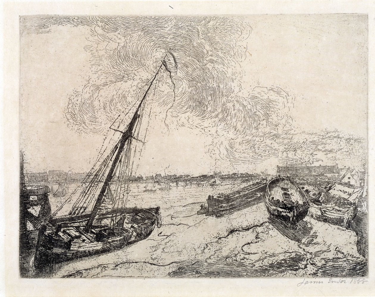 Osiadłe na mieliźnie łodzie autorstwa James Ensor