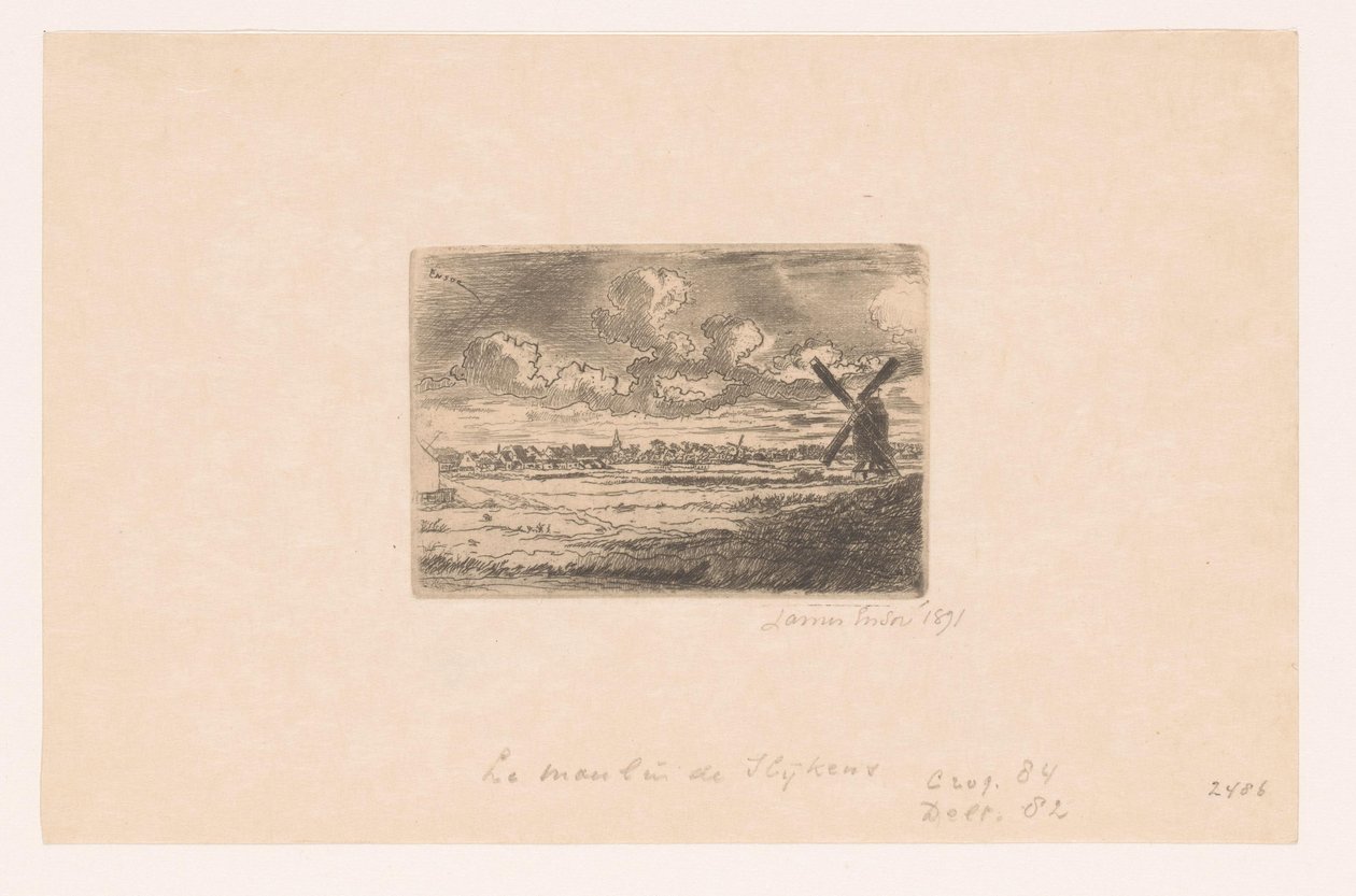 Widok na Slijkens z młynem na pierwszym planie Moulin a Slijkens autorstwa James Ensor