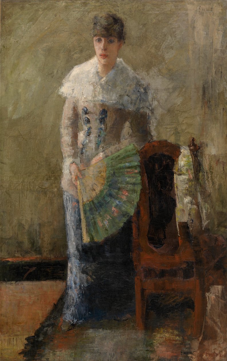 Dama z wachlarzem (olej na płótnie, naklejony na deskę) autorstwa James Ensor