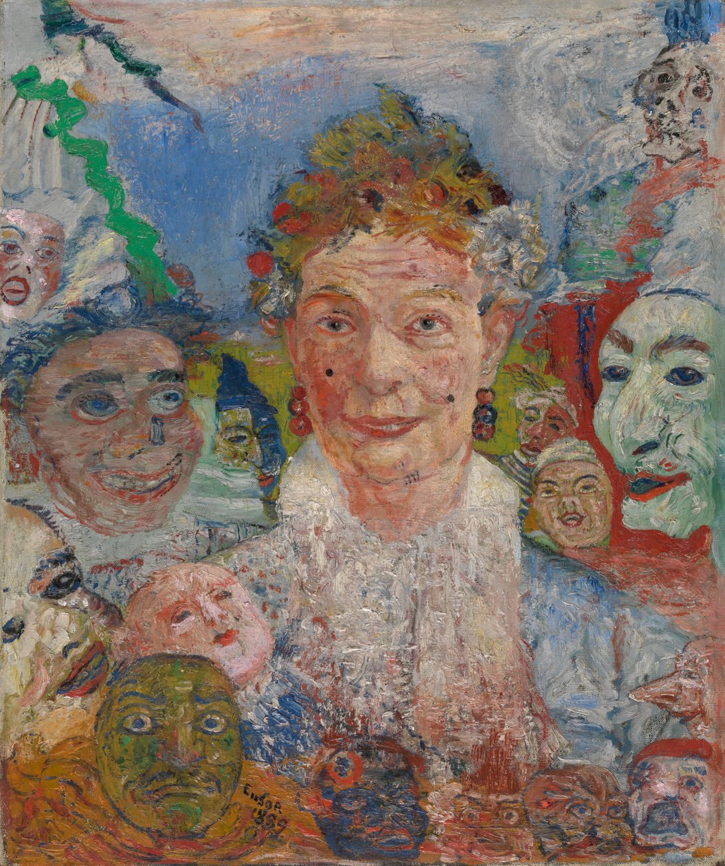 Starsza dama z maskami autorstwa James Ensor