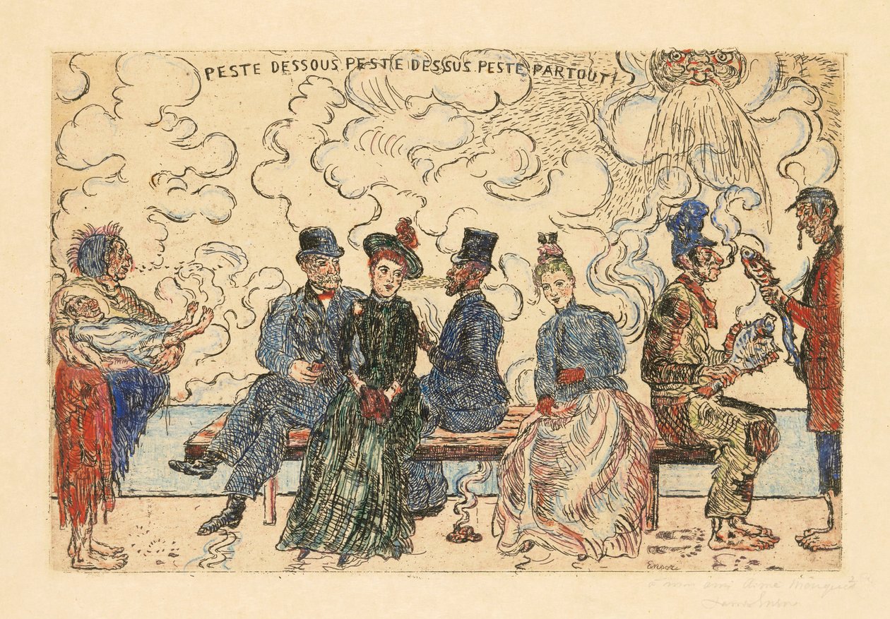 Zaraza na dole, zaraza na górze, zaraza wszędzie (zanieczyszczenie pod spodem, zanieczyszczenie na górze, zanieczyszczenie wszędzie) autorstwa James Ensor