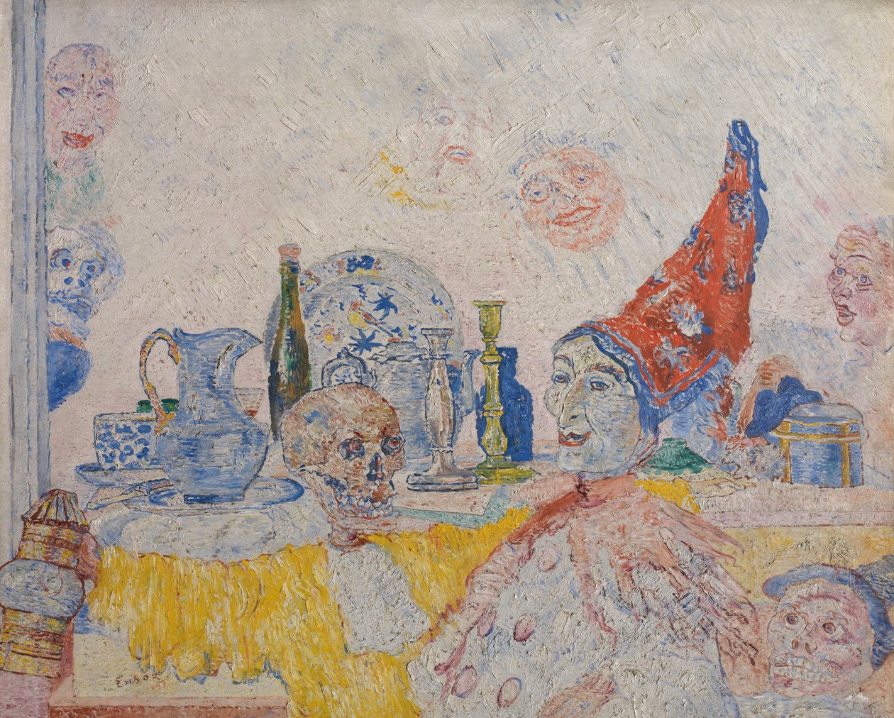Pierrot i szkielet w żółtej szacie autorstwa James Ensor