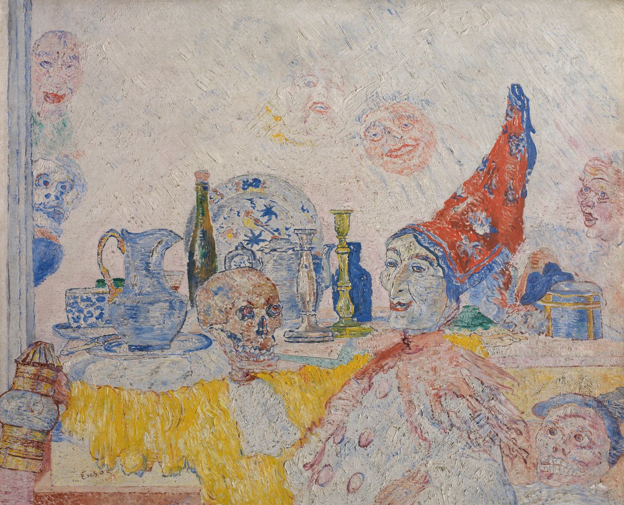 Pierrot i szkielet w żółtej szacie autorstwa James Ensor