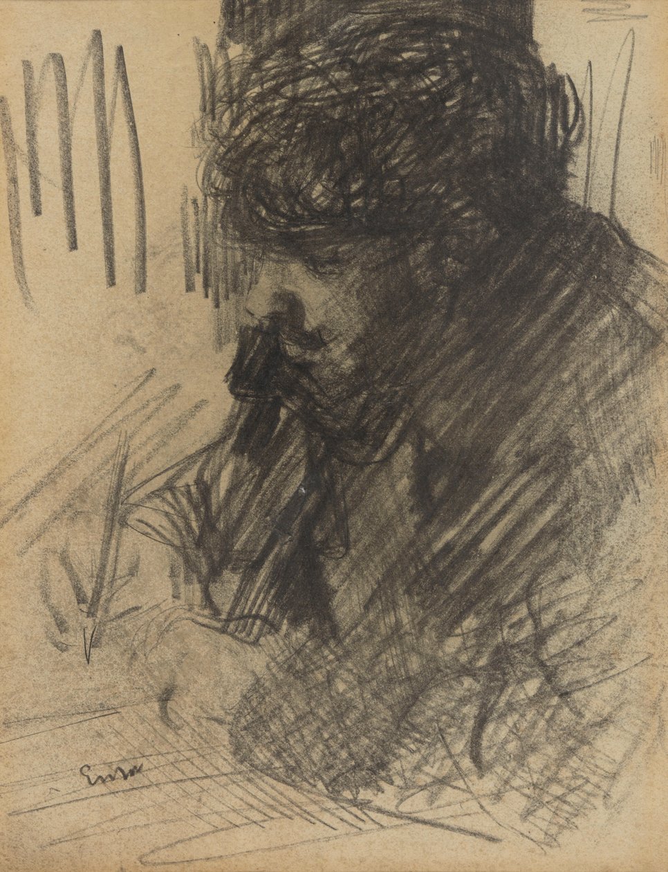 Portret Dario de Regoyosa piszącego autorstwa James Ensor