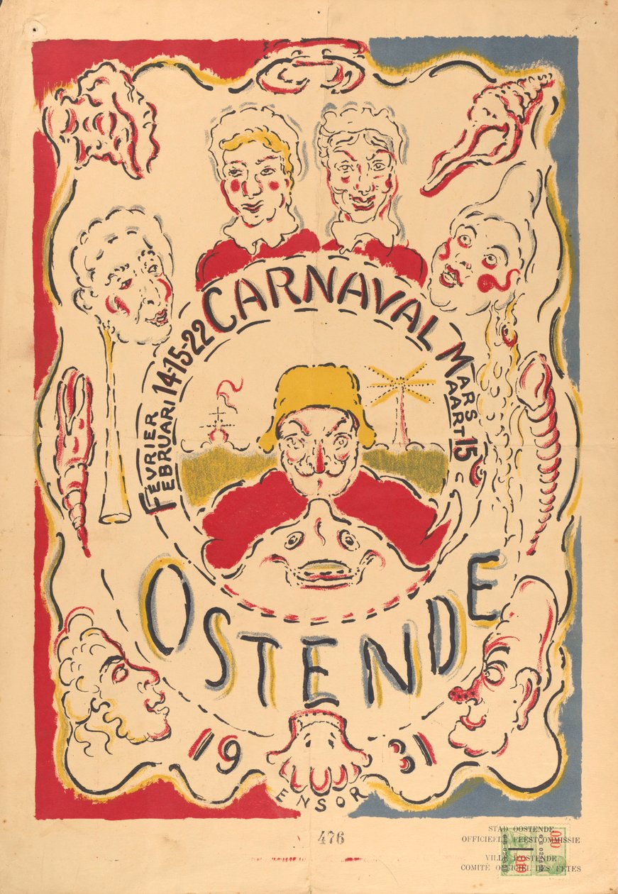 Plakat für den Karneval in Ostende autorstwa James Ensor