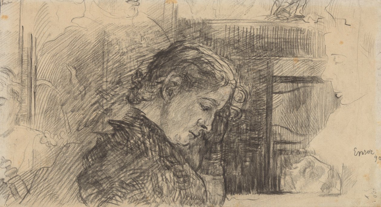 Portret kobiety (Mariette Rousseau) i inne postacie autorstwa James Ensor