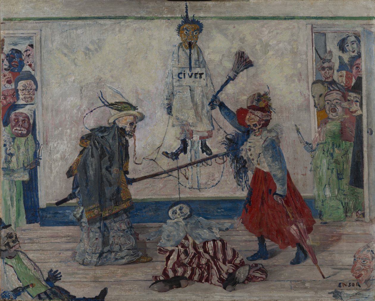 Szkielety walczące o ciało wisielca autorstwa James Ensor