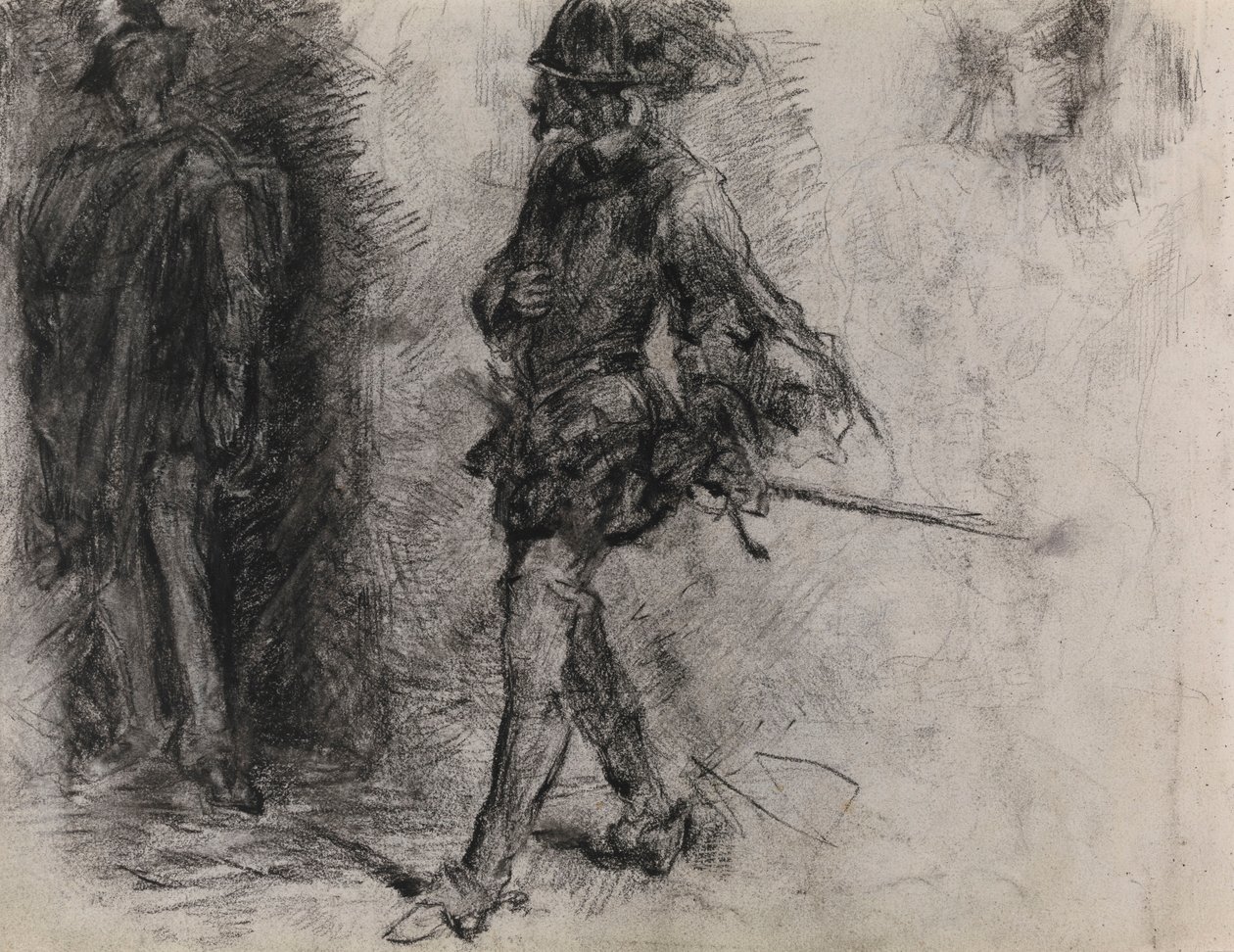 Hiszpan stojący w cieniu, inny mężczyzna oraz głowa widziana z profilu autorstwa James Ensor
