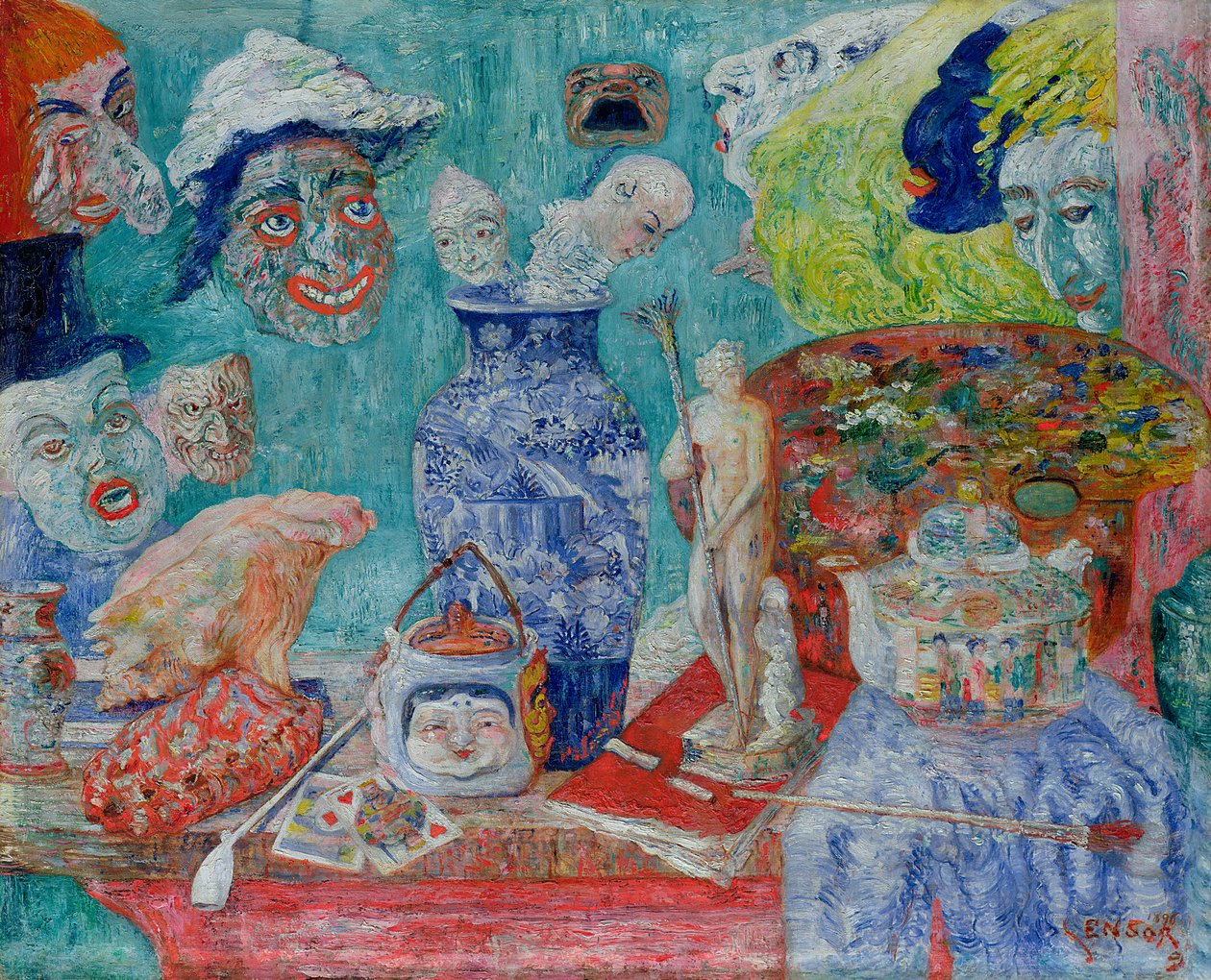 Martwa natura z maskami (Bric-a-Brac) 1896 (olej na płótnie) autorstwa James Ensor