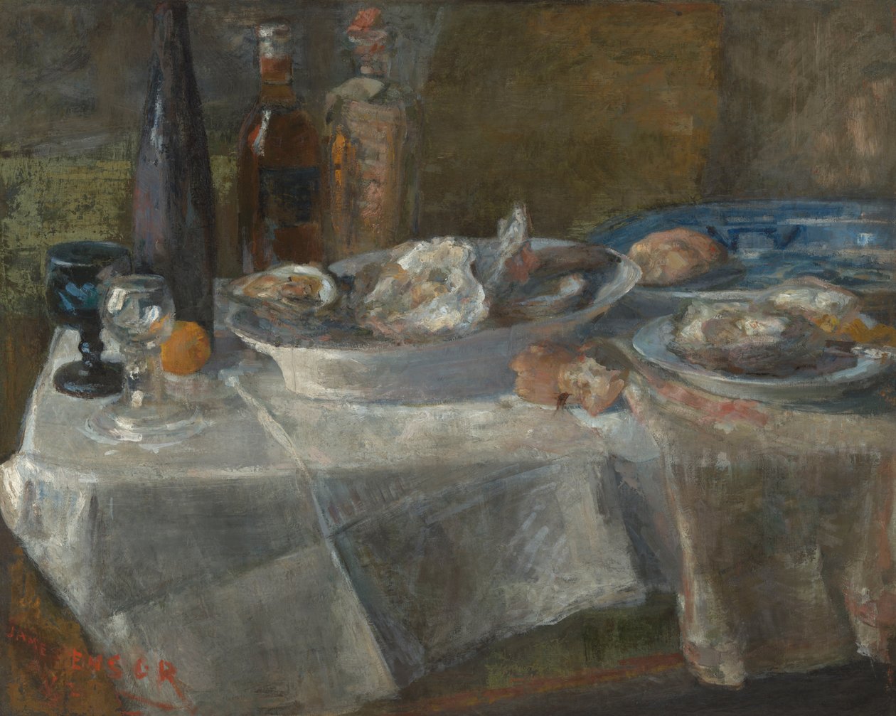Martwa natura z ostrygami (studium światła) autorstwa James Ensor