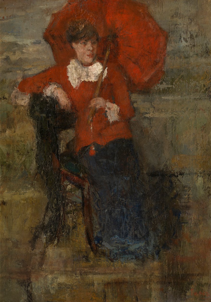 Dama z czerwoną parasolką (olej na płótnie) autorstwa James Ensor