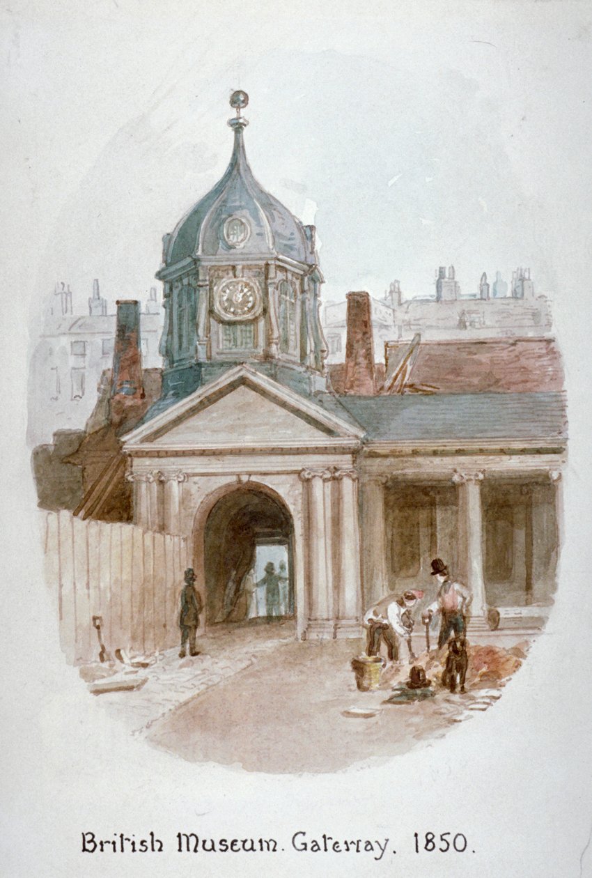 Brama do starego British Museum Montague House, Bloomsbury, Londyn, 1850. autorstwa James Findlay