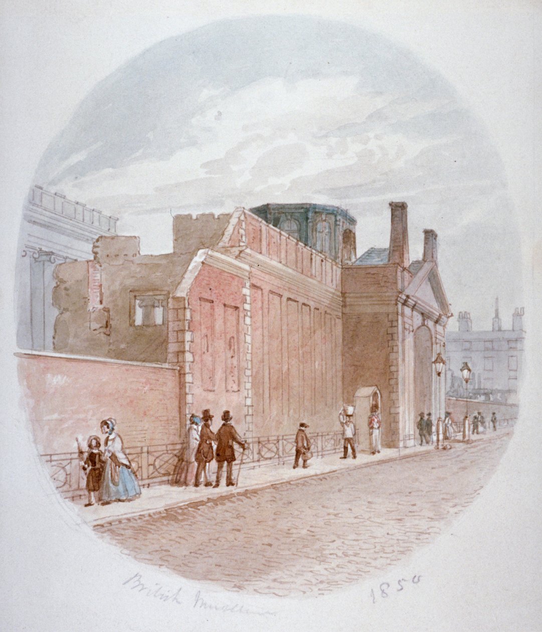 Fragment ściany starego Muzeum Brytyjskiego, Bloomsbury, Londyn, 1850 autorstwa James Findlay