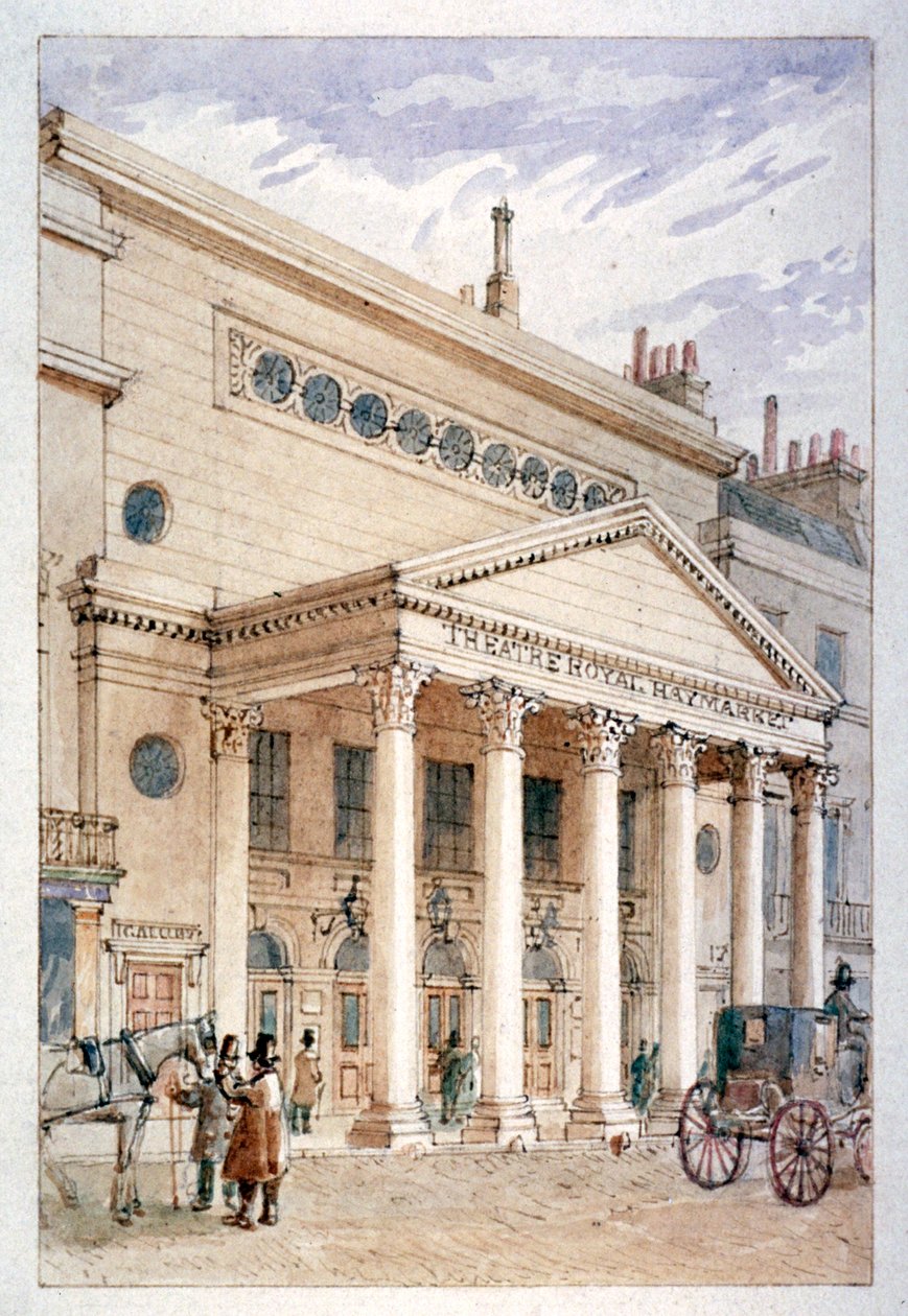 The Theatre Royal, Haymarket, Westminster, Londyn, ok. 1840 r. autorstwa James Findlay