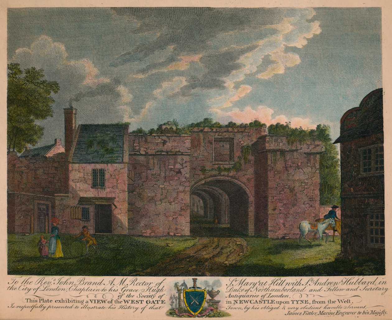 „Widok na Zachodnią Bramę w Newcastle upon Tyne, od zachodu”, ok. 1780, 1905. autorstwa James Fittler