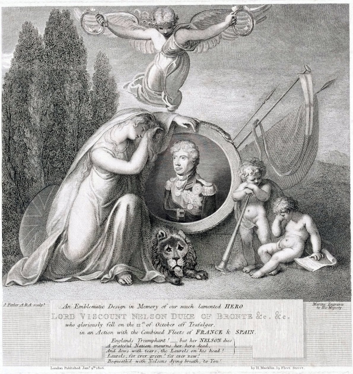 Ikoniczny rysunek upamiętniający naszego zmarłego bohatera Lorda Wicehrabiego Horatio Nelsona (1758-1805) autorstwa James Fittler