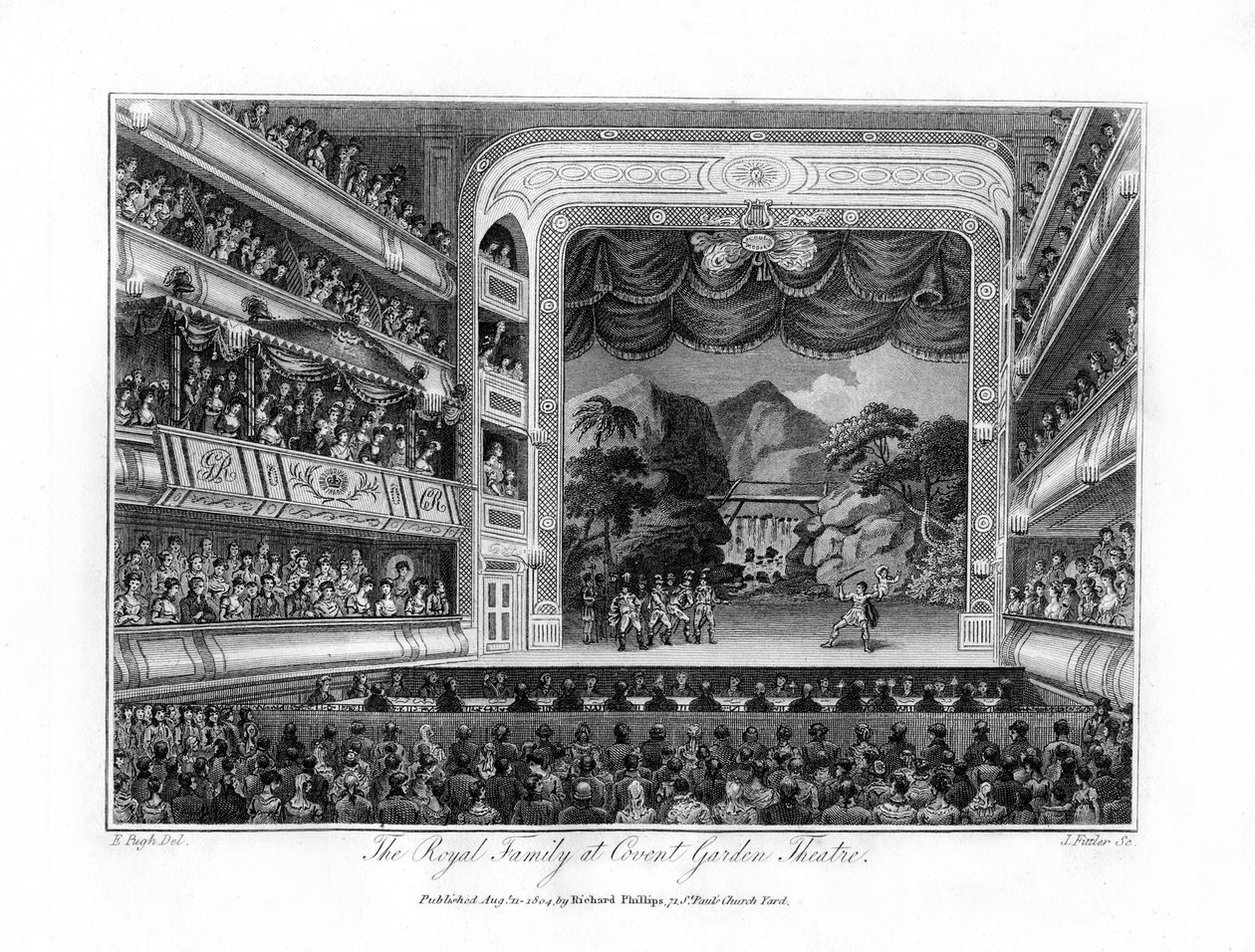 Rodzina królewska w Covent Garden Theatre w Londynie, 1804. autorstwa James Fittler