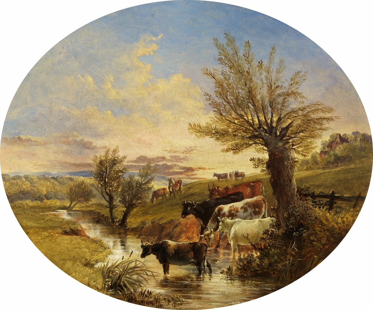 Krajobraz ze strumieniem i bydłem, 1888 autorstwa James Flewitt Mullock