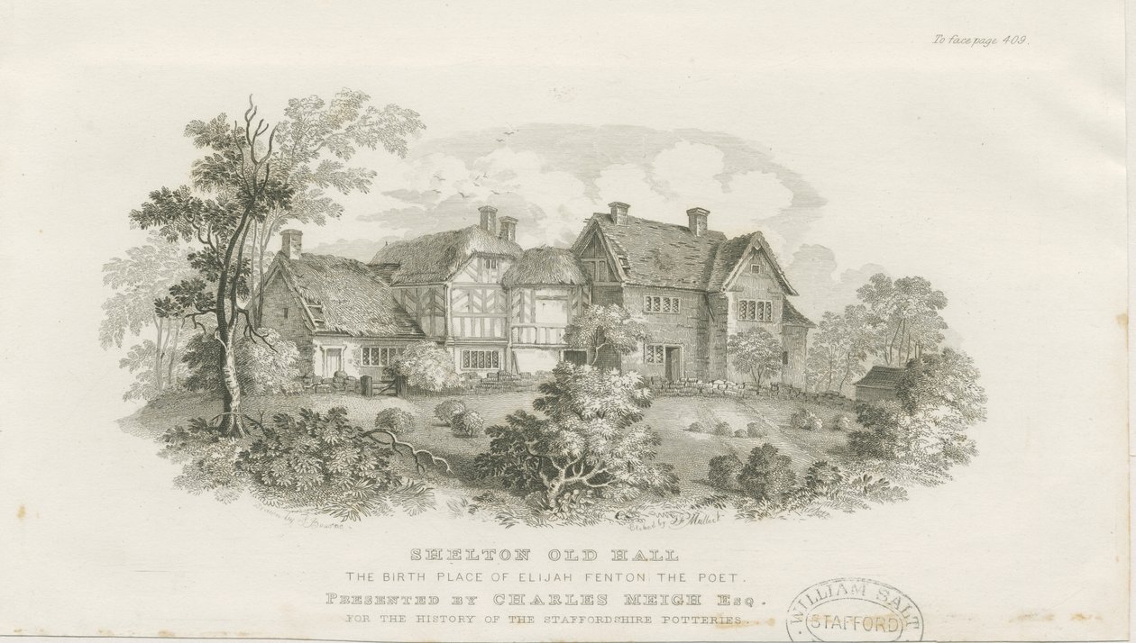 Shelton Old Hall: staloryt (winietowany), bd [ok. 1843] (druk) autorstwa James Flewitt Mullock