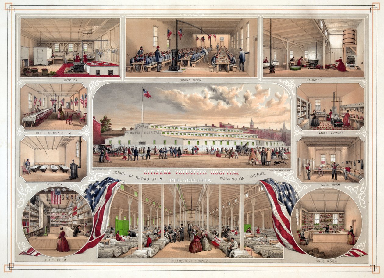 Plakat dla Citizens Volunteer Hospital, Filadelfia, wyd. 1862 autorstwa James Fuller Queen