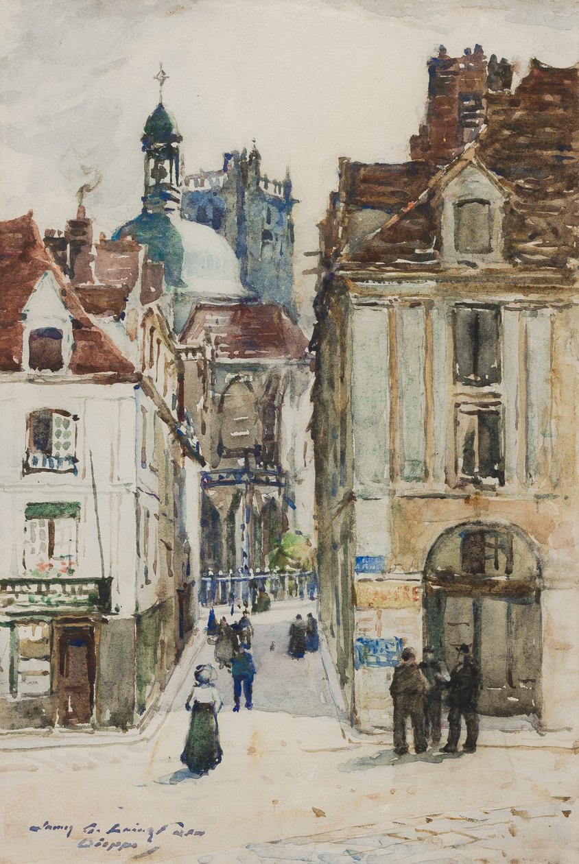 Dieppe, Rue Notre Dame, od nabrzeża, ok. 1900 autorstwa James Garden Laing