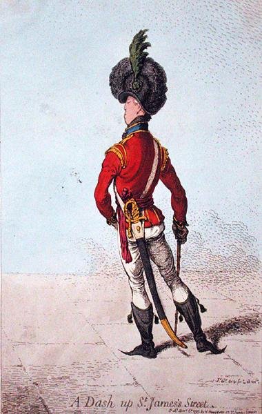 A Dash up St. James Street, wydana przez Hannah Humphrey w 1797 r. (akwaforta ręcznie kolorowana) autorstwa James Gillray