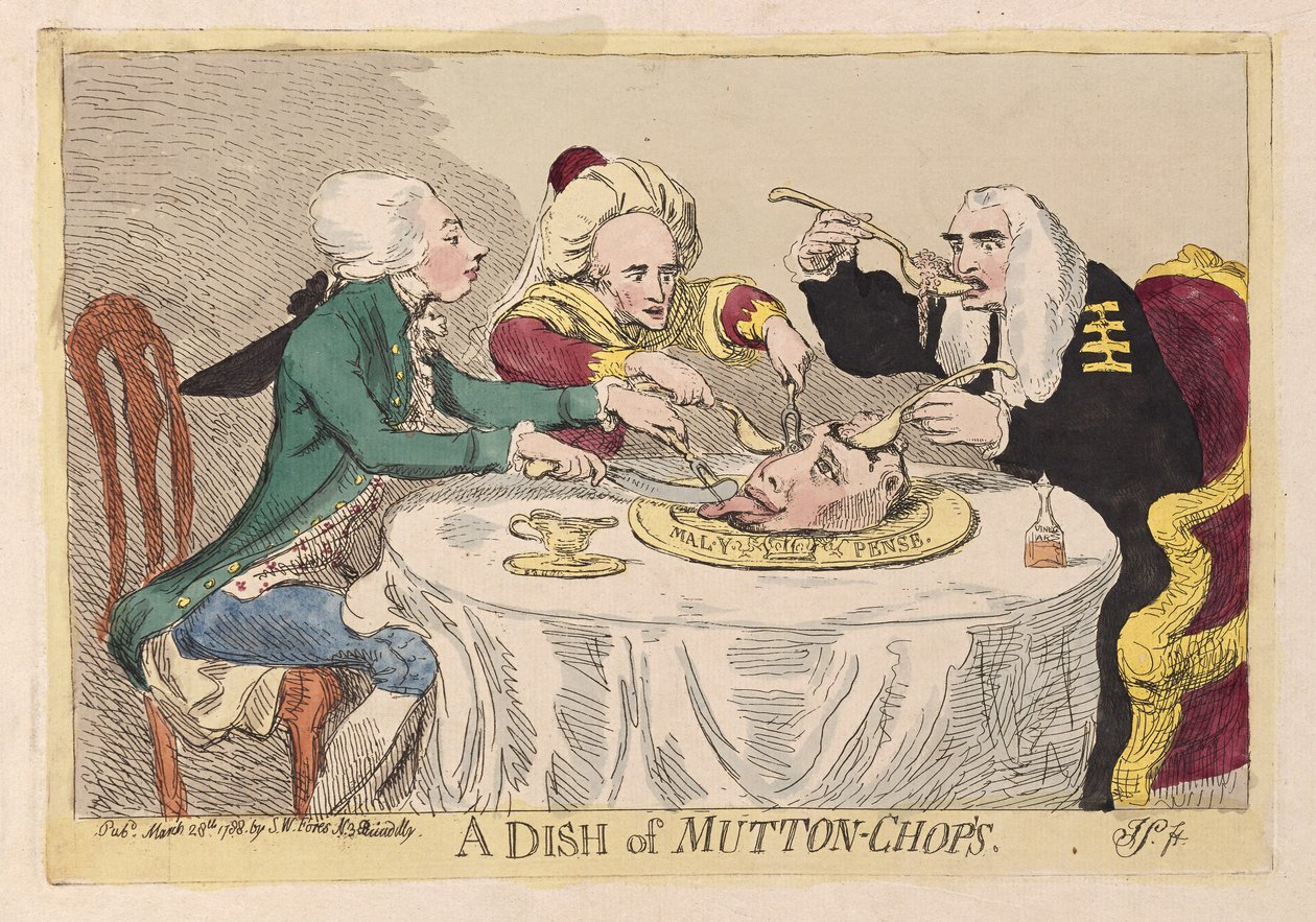 Danie z kotletów baranich, wyd. 1788 (grawerowanie ręcznie kolorowane) autorstwa James Gillray