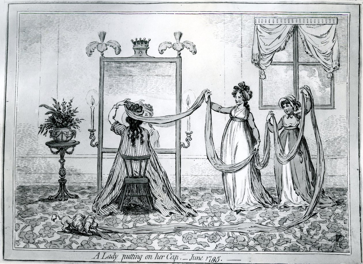 Dama nakładająca kapelusz, 1795 autorstwa James Gillray