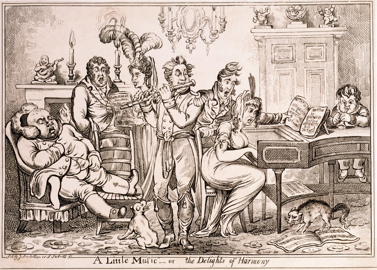 A Little Music or The Delights of Harmony, rytowane przez Williama Brocasa, wydrukowane w Londynie przez J. Sidebothama, 1810 autorstwa James Gillray
