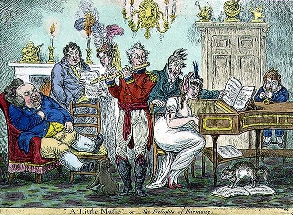 „Mała muzyka, czyli rozkosze harmonii”, wyd. przez Hannah Humphrey autorstwa James Gillray